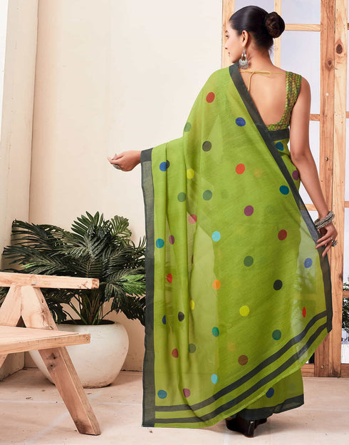 Sudathi Ready To Wear Green Printed Chanderi Saree